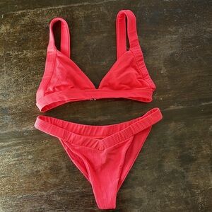 Frankies Red Ribbed Bikini Set
